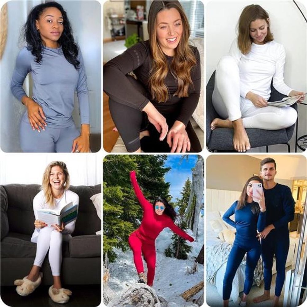 Long Johns Thermal Underwear for Women Fleece Lined Base Layer Pajama Set - Picture 5 of 5